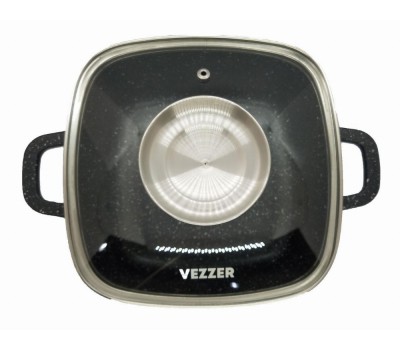 Кастрюля Vezzer 2.5 л. круглая, стеклянная крышка, антипригарное покрытие, силиконовые ручки, черная