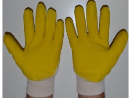 Перчатки хлопчатобумажная ткань с латексным ребристым покрытием желтые
