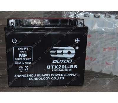 Аккумулятор 12V 18Аh кислотный (175x87x155), черный, mod:UTX 20L-BS) (+электролит) OUTDO