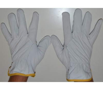 Перчатки сварочные рабочие кожаные короткие для точной работы термостойкие белые