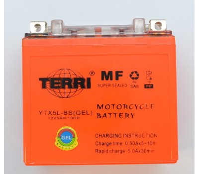 Аккумулятор 12V 5Ah гелевый (113х70х107) UTX5L-BS (оранжевый) TERRI