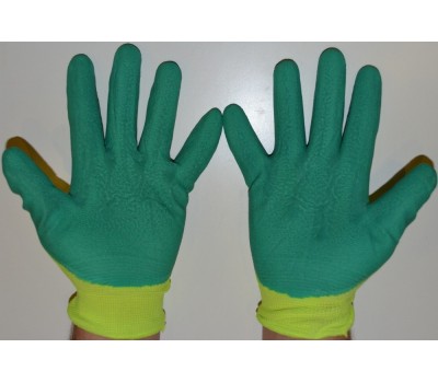Перчатки рабочие защитные, прорезиненные, антискользящая нейлонпена, ярко-зеленые