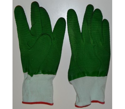 Перчатки синтетика нейлоновые с двойным латексным покрытием зеленые