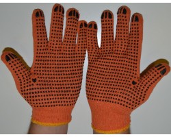 Перчатки х/б вязаные с ПВХ точкой оранжевые