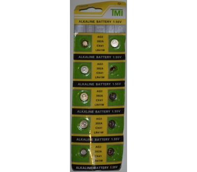Батарейка TMI AG3 LR41 1,55V, Alkaline, Blister - 10шт