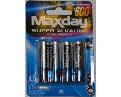 Батарейки пальчиковые АА 1,5V Alcaline Maxday 4шт. В коробке 48шт