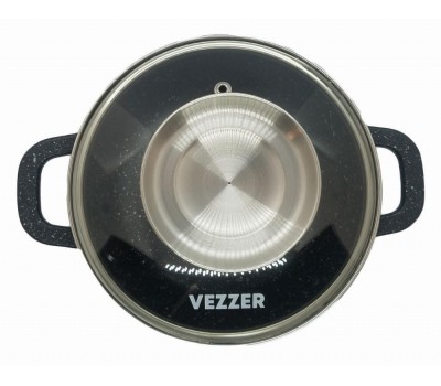Кастрюля Vezzer 4.5 л. круглая, стеклянная крышка, антипригарное покрытие, силиконовые ручки, черная