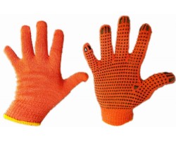 Перчатки х\б рабочие оранжевые с ПВХ точкой (Кратно упаковке 12 пар)