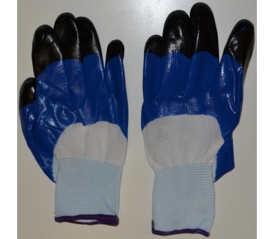 Перчатки нейлоновые с черными пальцами, облив глубокий синий