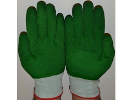 Перчатки синтетика нейлоновые с двойным латексным покрытием зеленые