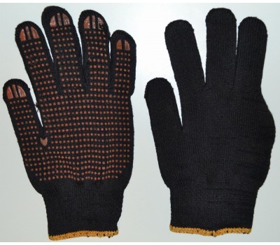 Перчатки рабочие синтетические с ПВХ, трикотаж черные 10 разм. 7класс