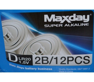 Батарейки пальчиковые MAXDAY Super Alcaline R20 1,5V, 12шт/уп мощные батарейки размер - D