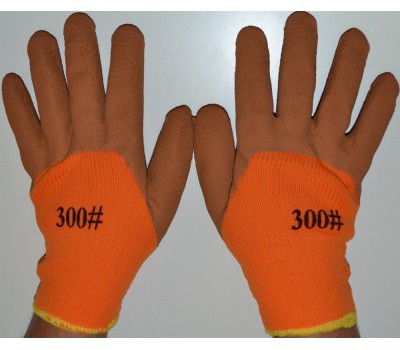 Перчатки трикотажные Пена, Полный облив,манжет Оранжево-коричневые флисовые