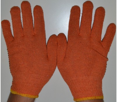 Перчатки х/б вязаные с ПВХ точкой оранжевые