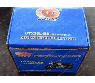Аккумулятор 12V 20Аh кислотный (170x85x150, черный, mod:UTX 20L-BS) (+электролит) OUTDO